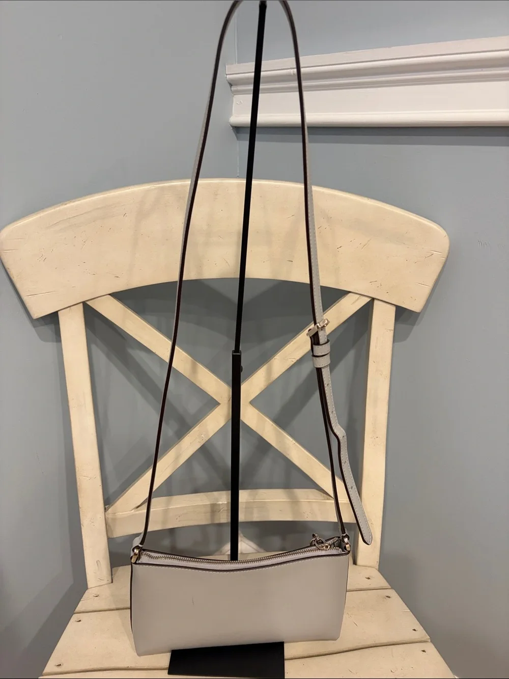 kate spade Sadie Pale Gray Saffiano Crossbody with Gold Hardware